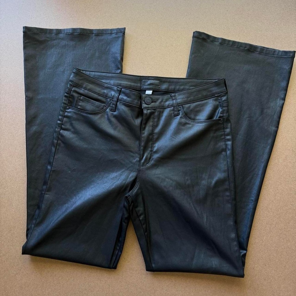KUT From The Kloth Ana High Rise Faux Leather Flare Pants Black Size 12